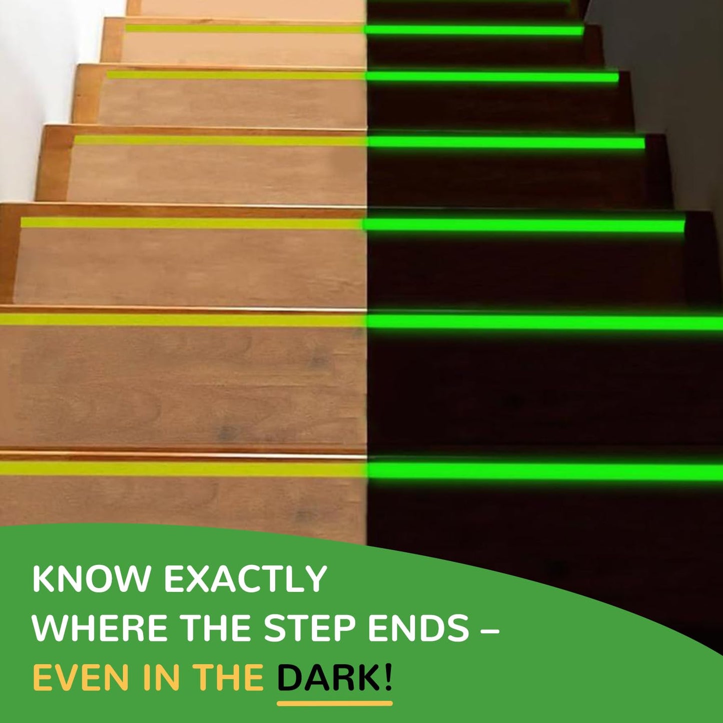 Stair Treads - 15-Pack Clear Strips with Glow in the Dark Strip