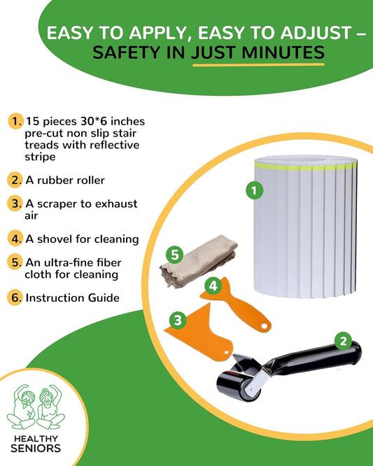 Stair Treads - 15-Pack Clear Strips with Glow in the Dark Strip