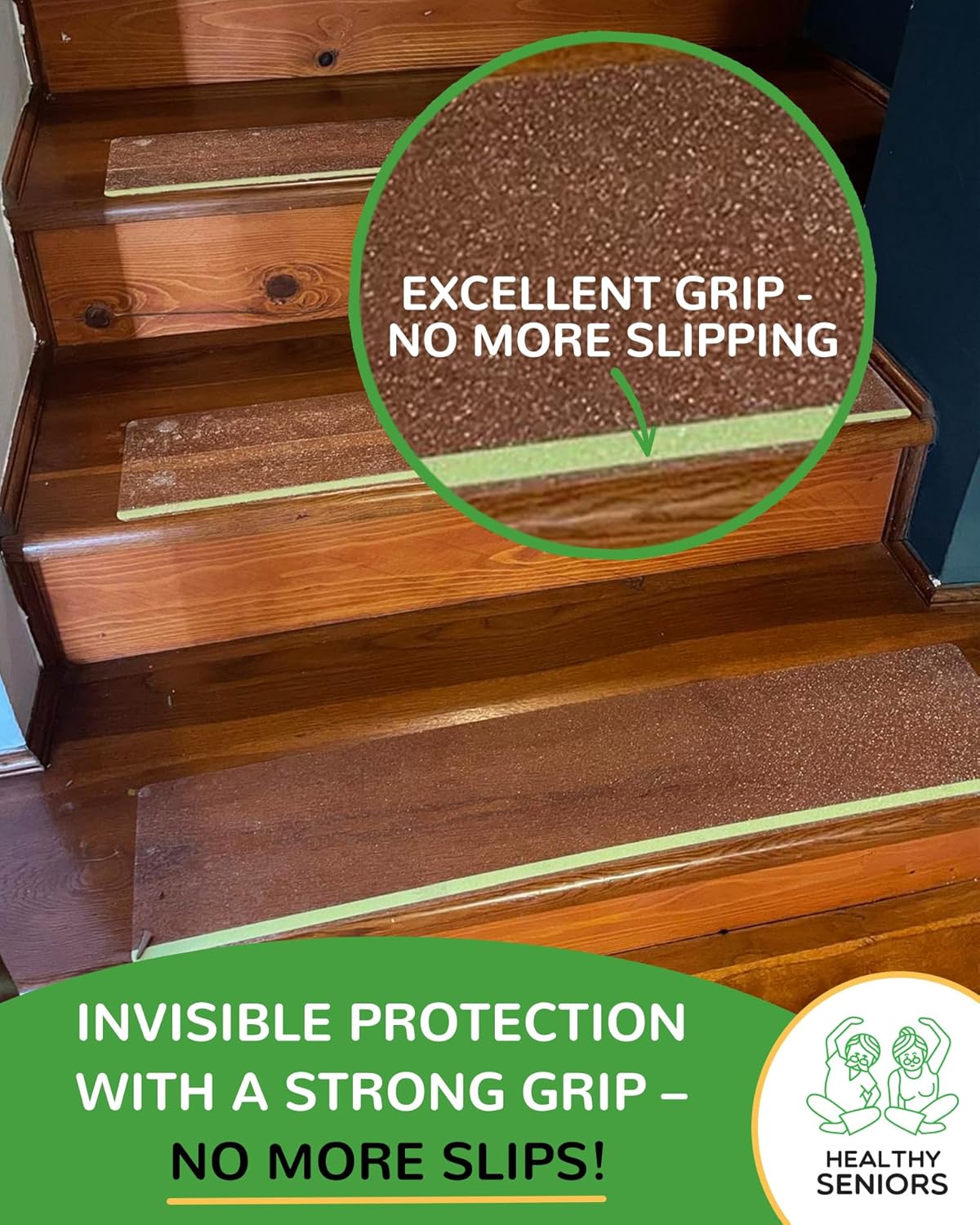 Stair Treads - 15-Pack Clear Strips with Glow in the Dark Strip