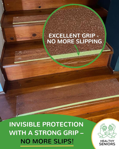 Stair Treads - 15-Pack Clear Strips with Glow in the Dark Strip